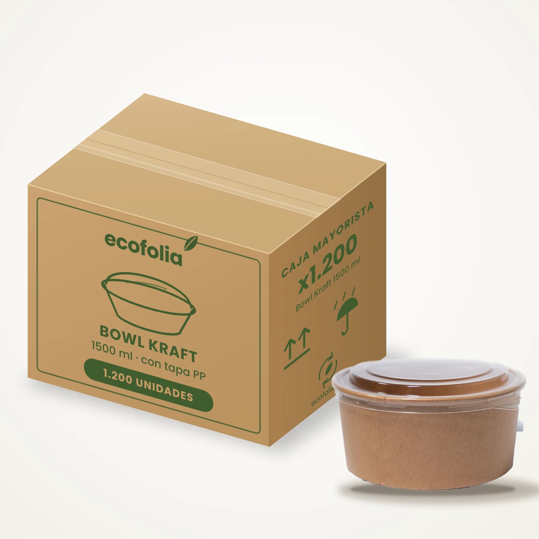 Caja de Bowls Kraft 1500ml con Tapa PP