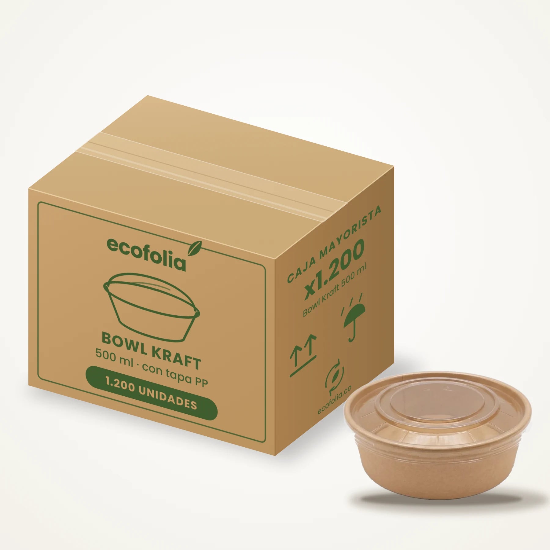 Caja de Bowls Kraft 500ml con tapa PP