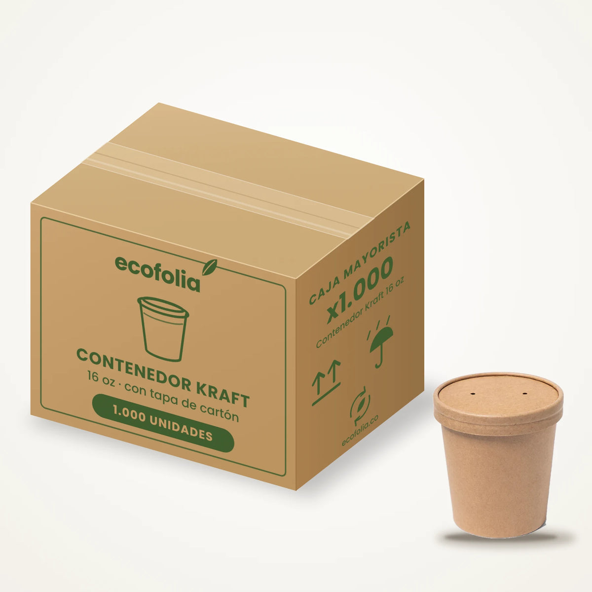 Caja de Contenedores Kraft 16 oz con tapa carton