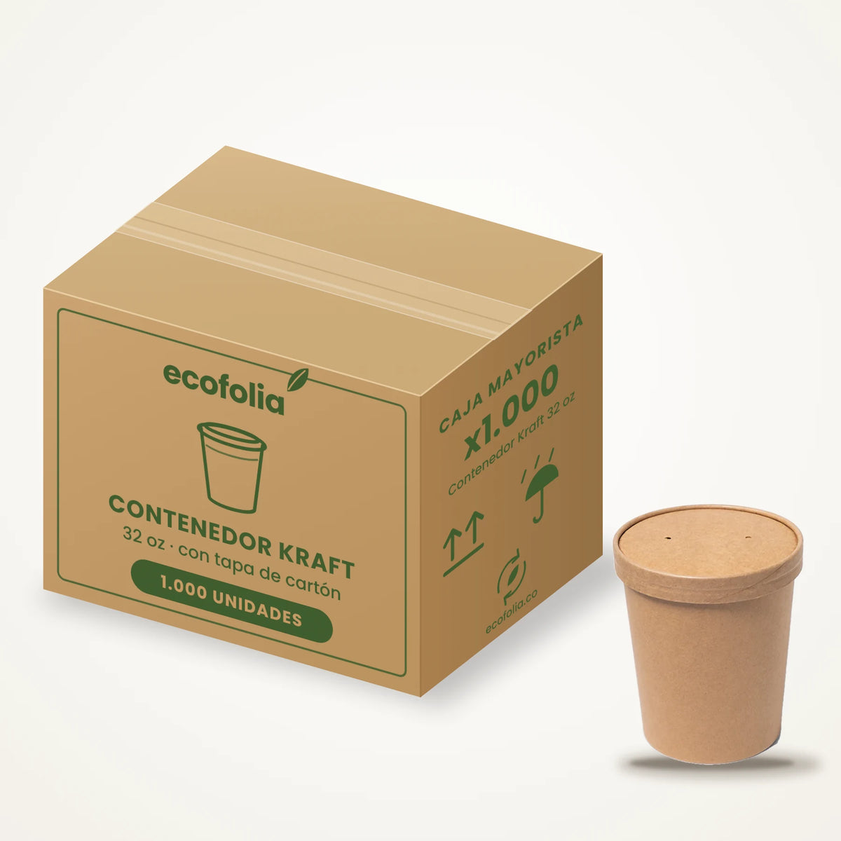 Caja de Contenedores Kraft 32 oz con tapa carton